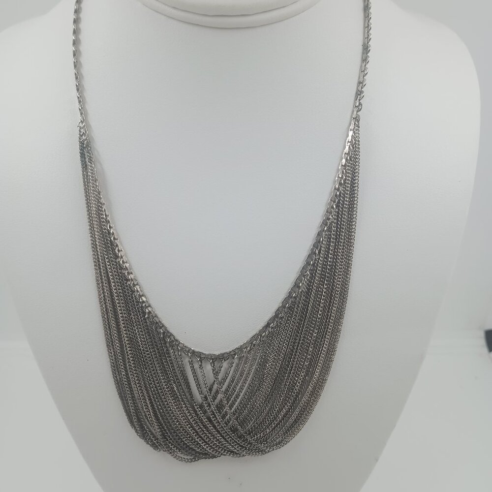 Vintage Drape Sterling Silver Multi-strand BIB Necklace.